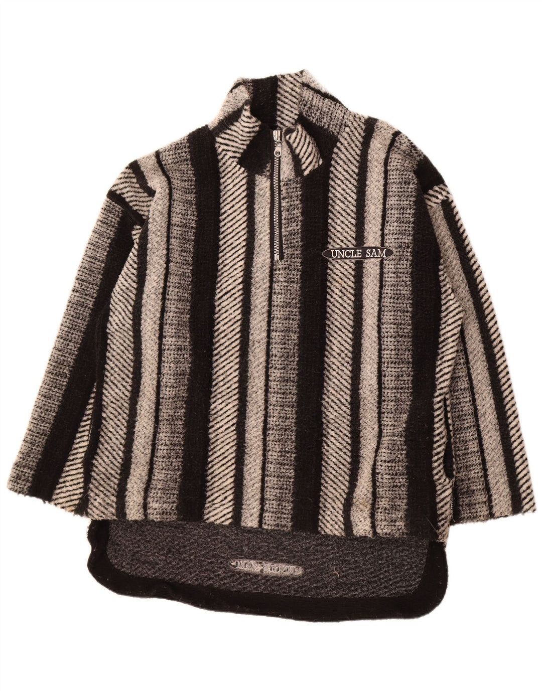 Uncle Sam Suéter tipo jersey con cuello y cremallera para hombre XL Poliéster a rayas negras