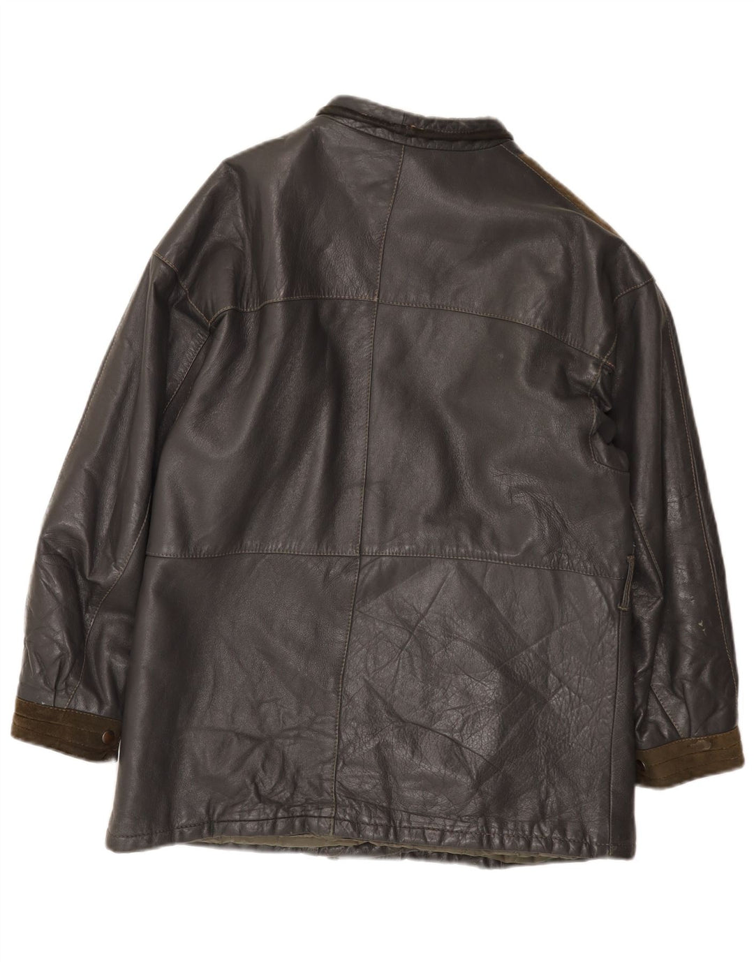 Chaqueta de cuero vintage para mujer IT 44 Cuero color block gris medio