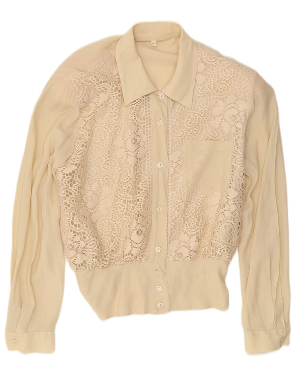 Blusa vintage para mujer IT 44 Seda floral beige medio