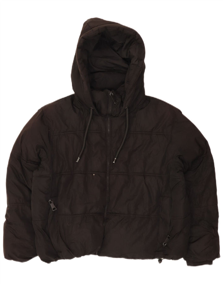 Zara Mujer Chaqueta Acolchada Extragrande Con Capucha UK 44 Mediano Poliéster Negro