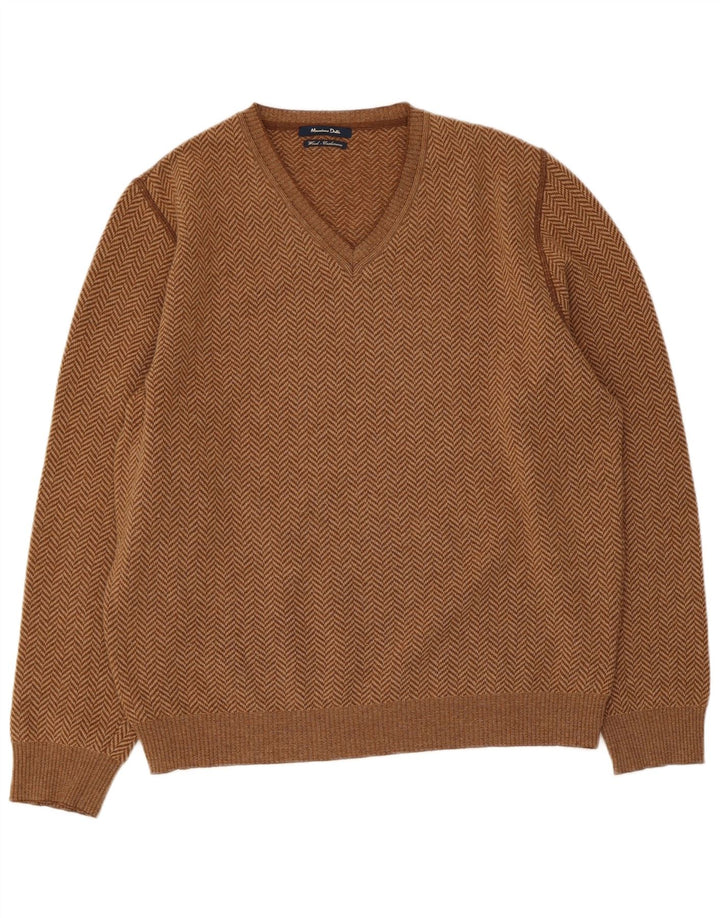 Massimo Dutti Hombre Jersey Con Cuello En V Large Lana Espiga Marrón