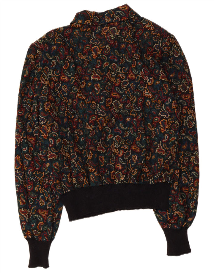 Vintage mujer manga larga blusa Top Reino Unido 14 grande multicolor Paisley