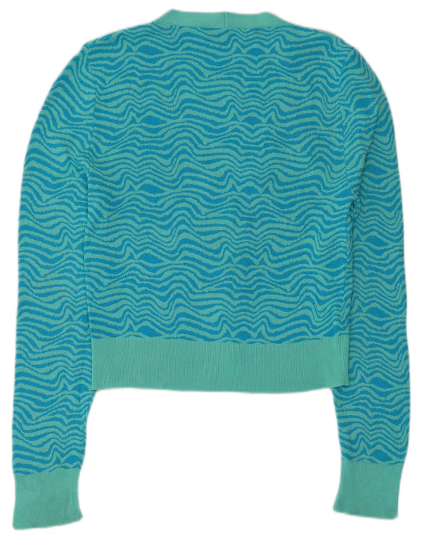 Zara Mujer Cárdigan Suéter UK 10 Small Azul Geométrico Viscosa
