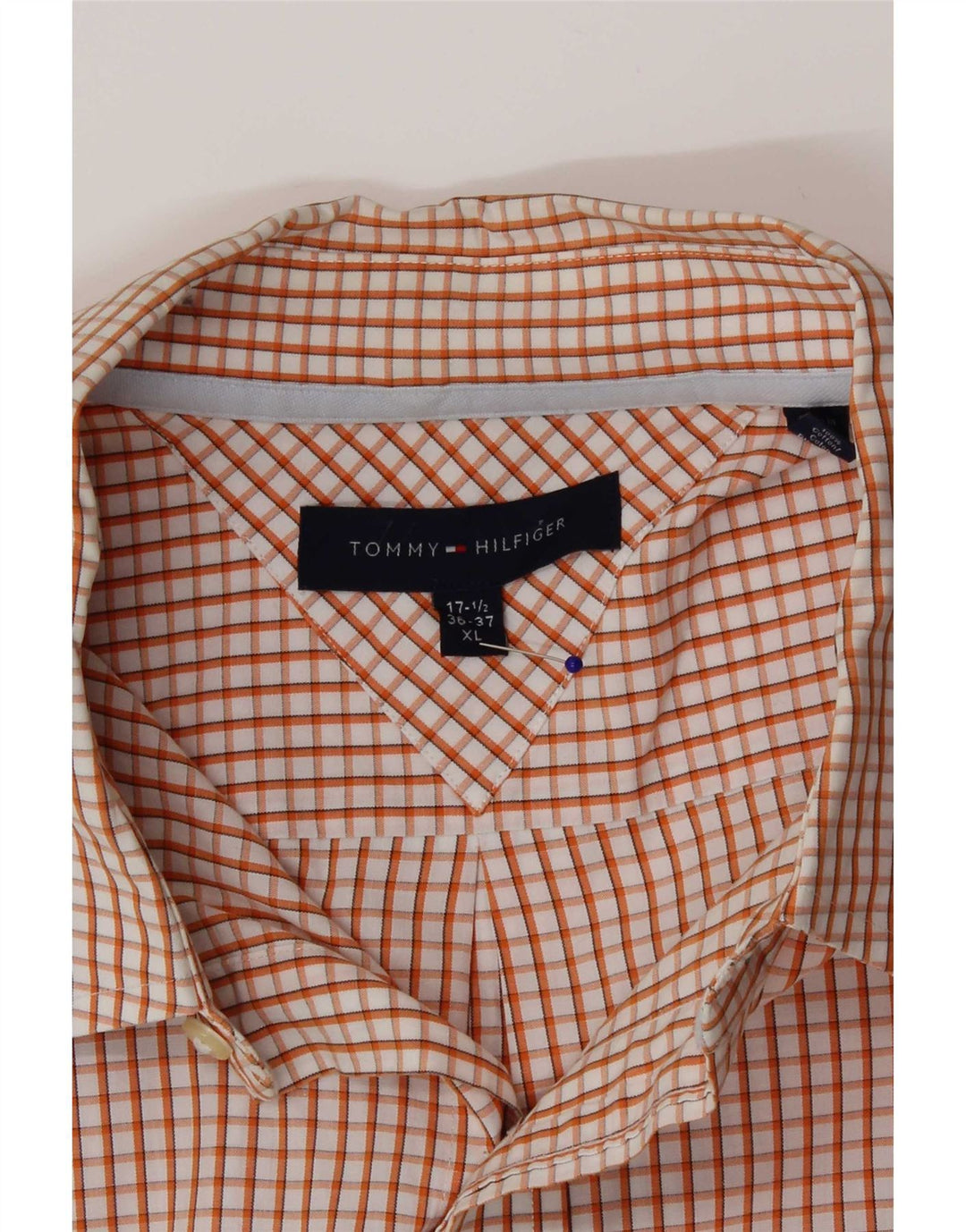 Camisa Tommy Hilfiger para hombre talla 17 1/2 XL cuadros naranja