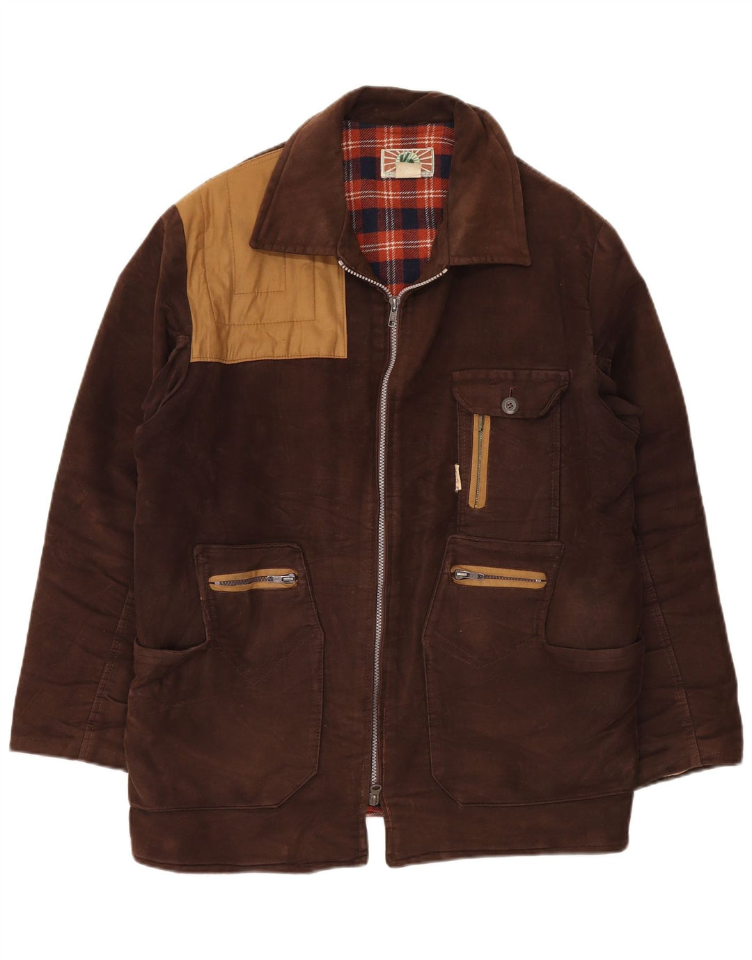 Vintage hombres chaqueta cortavientos IT 54 2XL marrón colorblock algodón