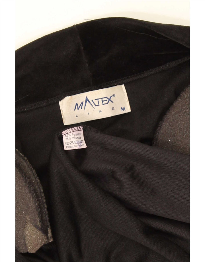 Vintage mujer abierta Blazer chaqueta Reino Unido 14 medio negro floral poliéster