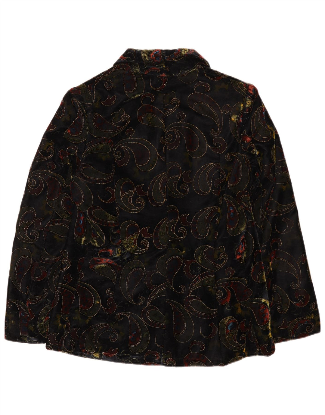 Vintage mujer 2 botones terciopelo Blazer chaqueta Reino Unido 12 medio negro Paisley