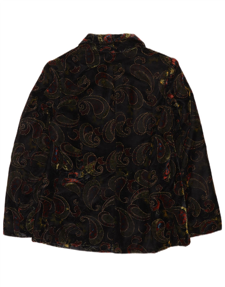 Vintage mujer 2 botones terciopelo Blazer chaqueta Reino Unido 12 medio negro Paisley