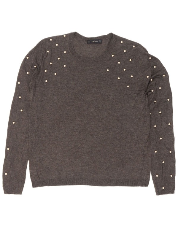 Zara - Jersey con cuello barco para mujer, talla 44, color gris medio manchado