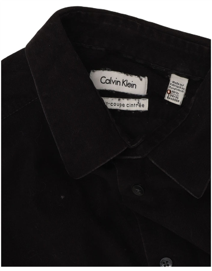 Calvin Klein Camisa de pana para hombre Talla 16 1/2 Grande Algodón negro