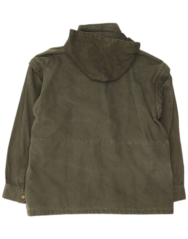 Vintage hombres montar chaqueta utilitaria con capucha EU 50 algodón verde grande