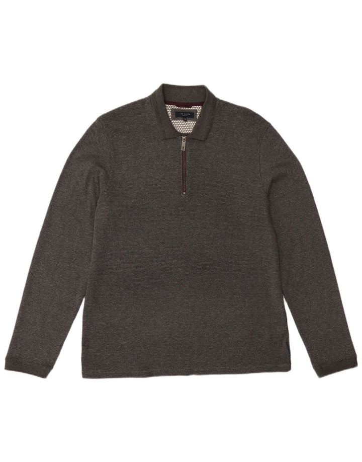 TED BAKER Mens London Long Sleeve Polo Shirt Size 5 XL Grey Cotton