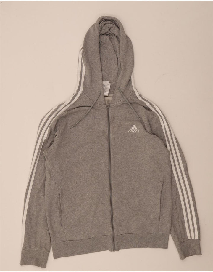 Adidas - Sudadera con capucha y cremallera para hombre, ajuste regular, algodón gris medio