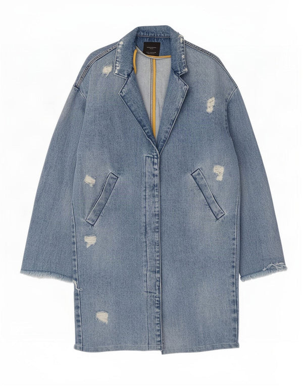 Zara Mujer Trafaluc Abrigo Denim Desgastado UK 44 Azul Medio