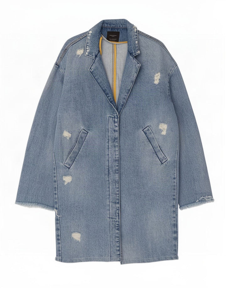 Zara Mujer Trafaluc Abrigo Denim Desgastado UK 44 Azul Medio