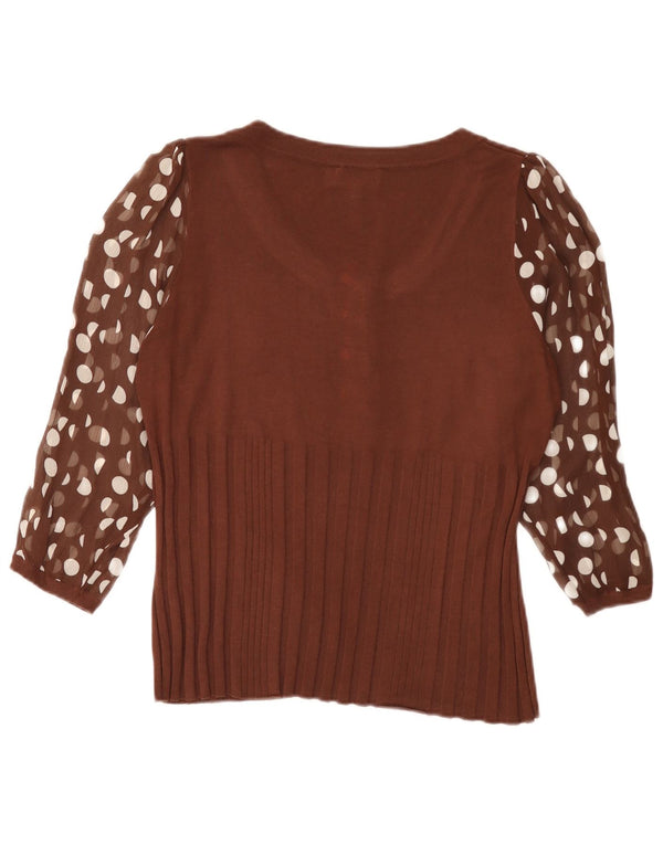 Cherie Blusa de manga 3/4 para mujer UK 40 XL Viscosa de lunares marrón