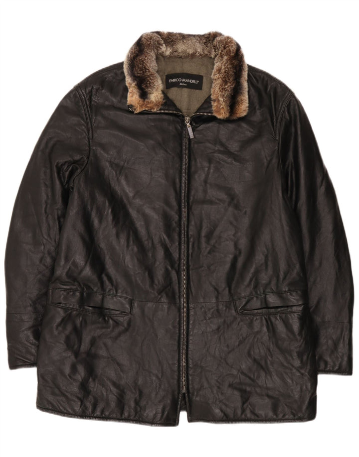 Enrico Mandelli Chaqueta de cuero para hombre UK 42 XL Negro