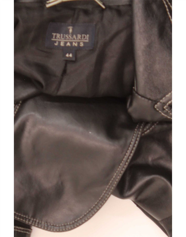Trussardi Jeans Chaqueta Blazer de Cuero con 2 Botones para Mujer UK 44 Medium Black