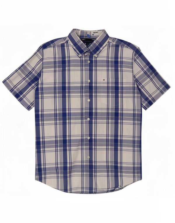 Camisa Tommy Hilfiger Hombre de Manga Corta de Algodón a Cuadros Azul Medio