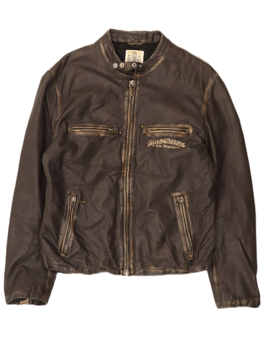 GUESS Chaqueta de cuero para hombre UK 40 Large Brown Leather