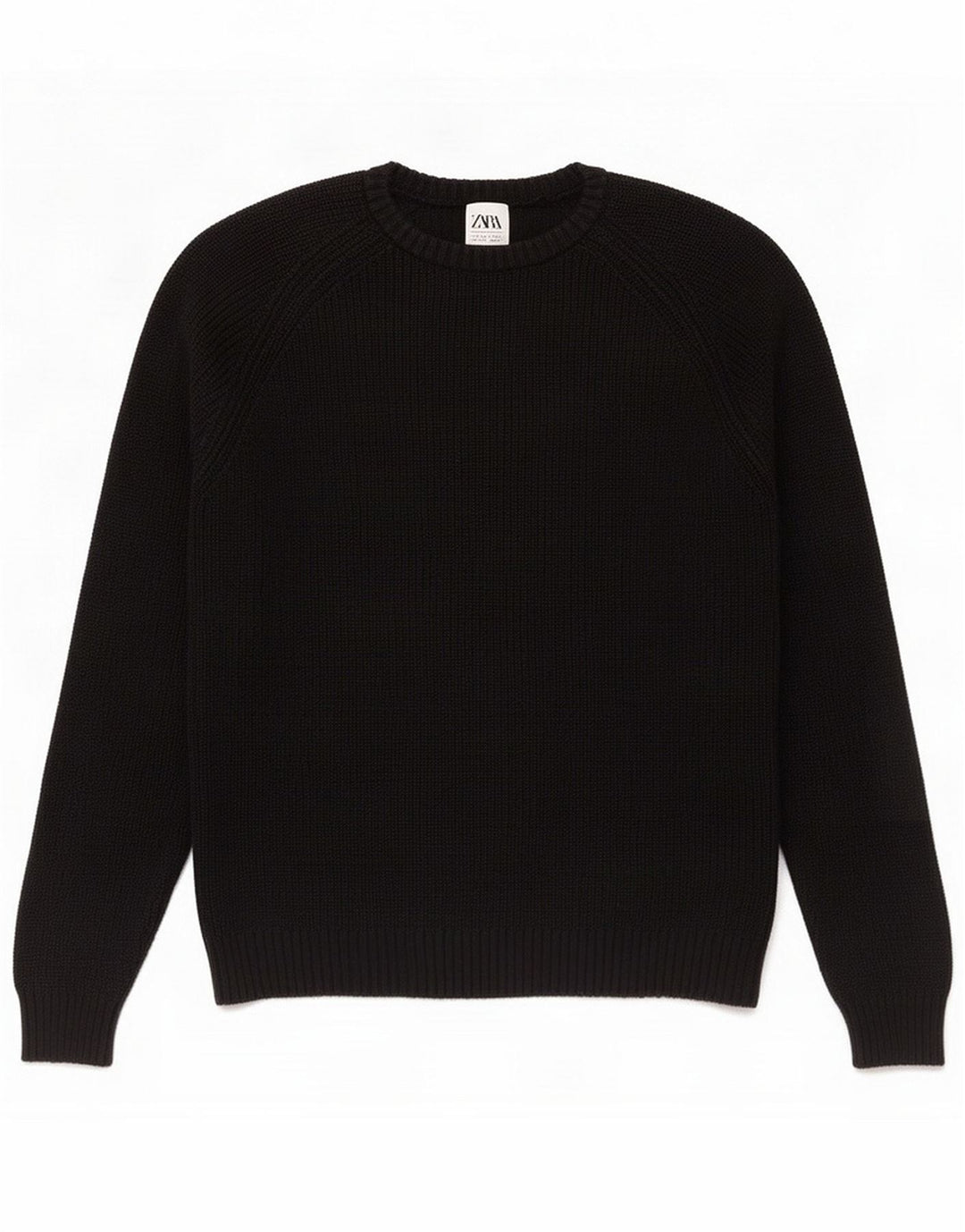 Jersey Zara Hombre Cuello Redondo Algodón Negro Mediano