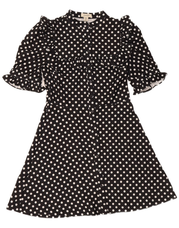 Oasis Vestido Camisero De Manga Corta Para Mujer UK 40 Small Black Polka Dot