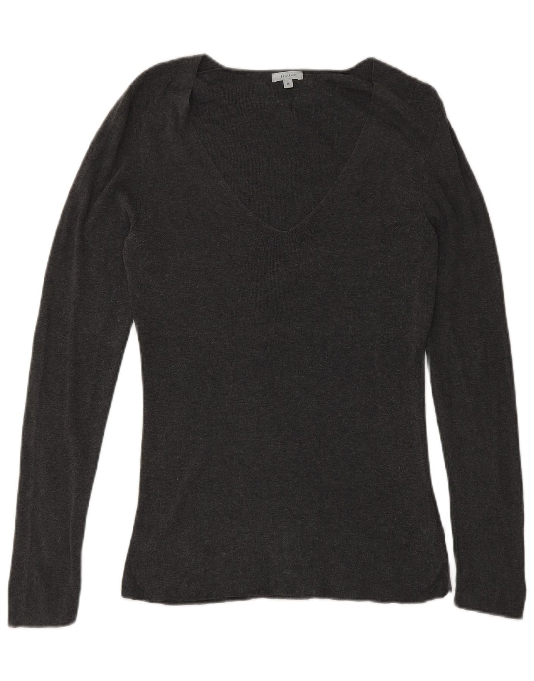 JIGSAW Jersey con cuello en V para mujer UK 12 Algodón gris medio