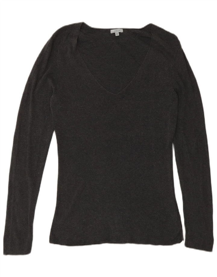 JIGSAW Jersey con cuello en V para mujer UK 12 Algodón gris medio