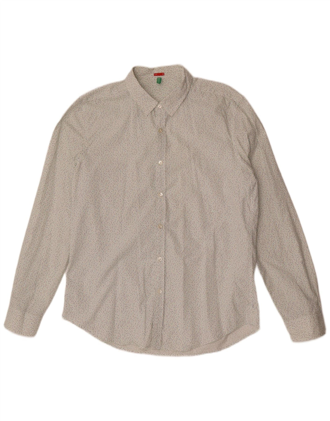 BENETTON Camisa slim fit para hombre, talla grande, blanca con lunares