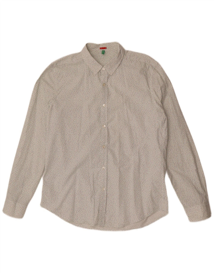 BENETTON Camisa slim fit para hombre, talla grande, blanca con lunares