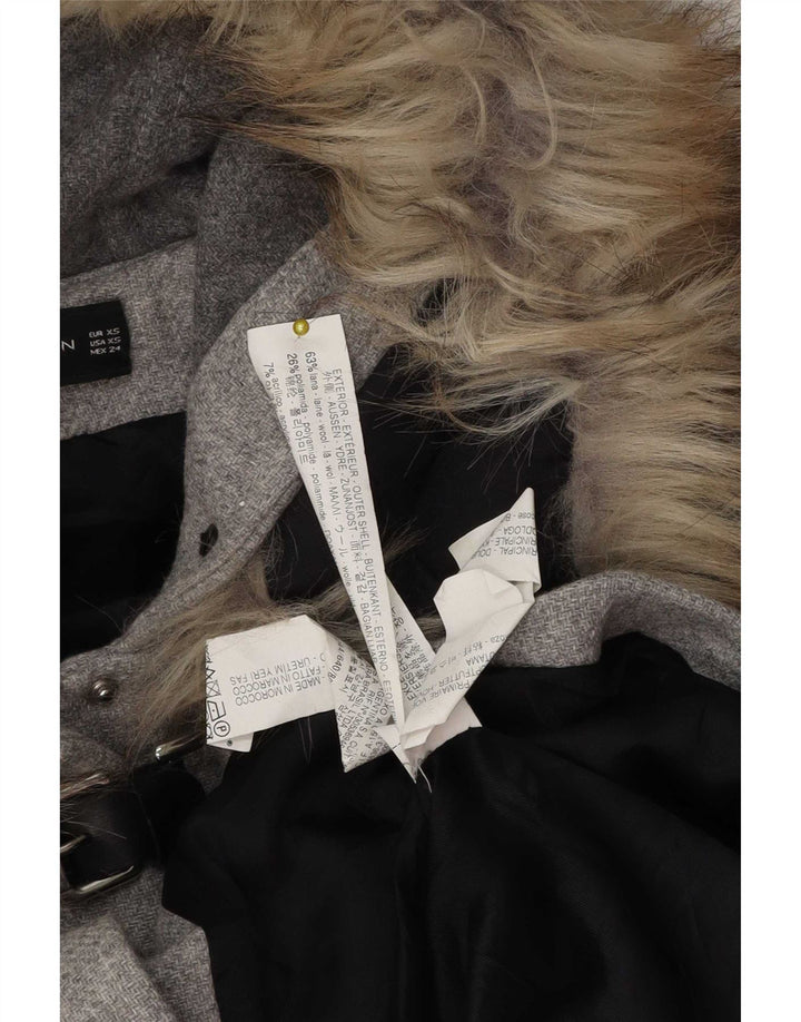 Zara Mujer Trenca Extragrande Con Capucha UK 6 XS Lana Gris