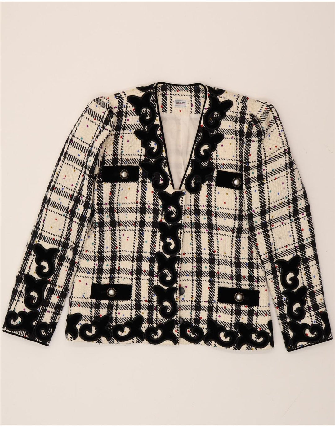 RENZO Chaqueta tipo blazer extragrande para mujer IT 40 Small Off White Check