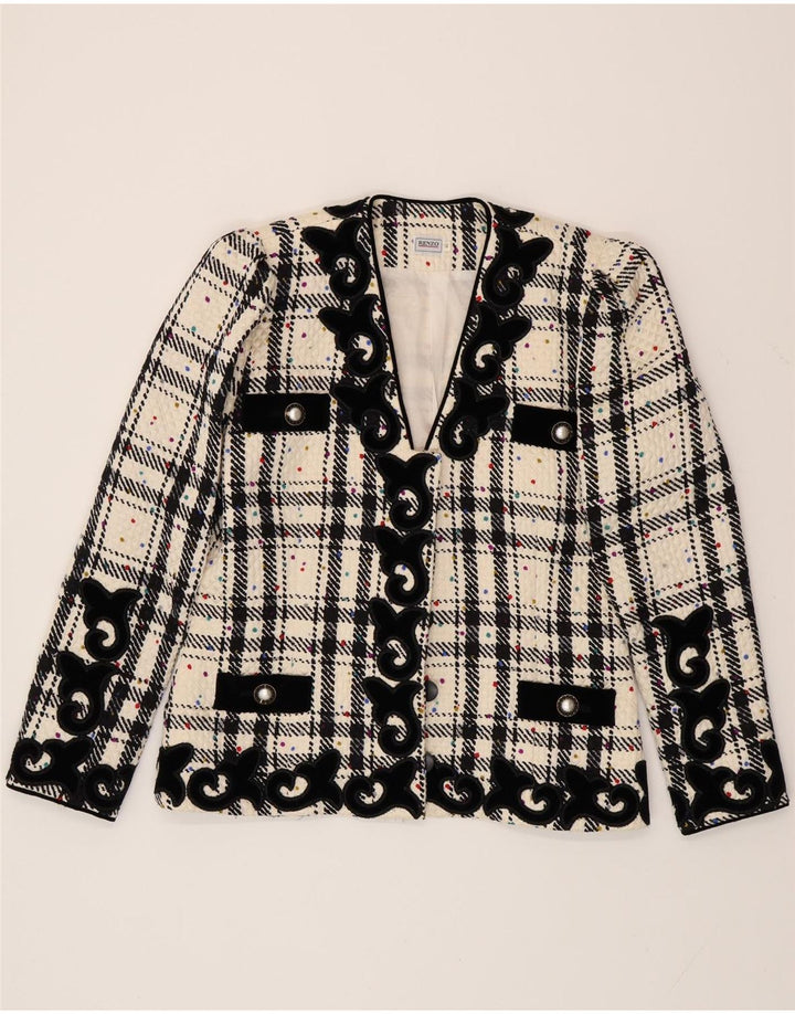 RENZO Chaqueta tipo blazer extragrande para mujer IT 40 Small Off White Check