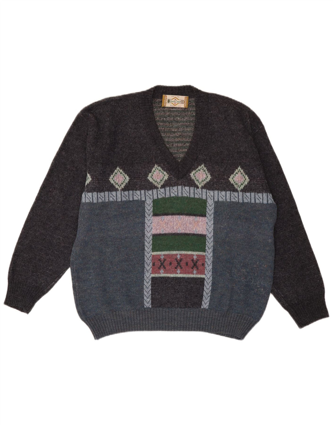South Coast Hombre Jersey con Cuello en V Jersey Grande Multicolor Geométrico