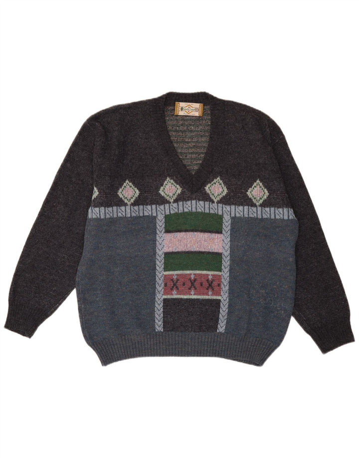 South Coast Hombre Jersey con Cuello en V Jersey Grande Multicolor Geométrico