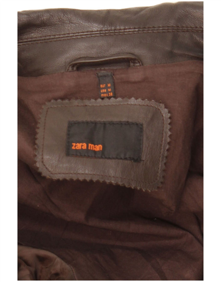 Zara Chaqueta De Cuero Para Hombre UK 38 Cuero Marrón Medio