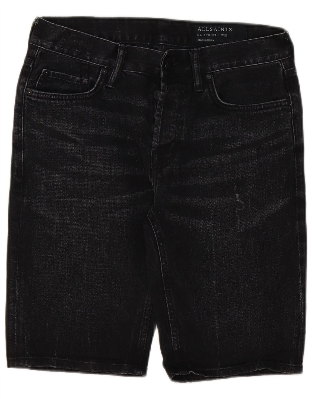 All Saints Pantalones cortos de mezclilla con ajuste interruptor para hombre W28 Algodón negro mediano