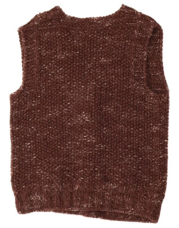 Vintage hombres sin mangas Cardigan suéter medio marrón moteado