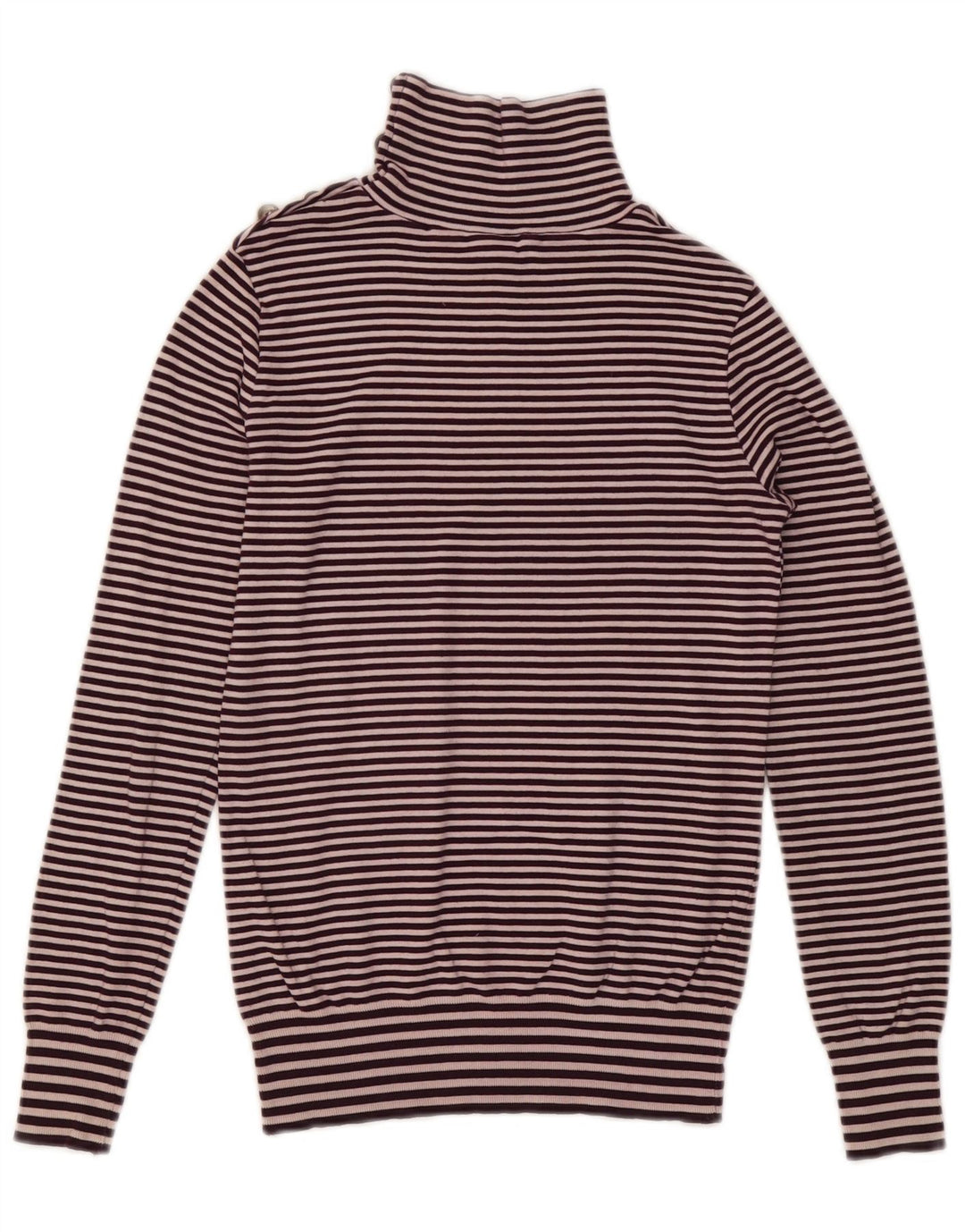 Massimo Dutti - Jersey para mujer con cuello y botones, talla 40, talla M, color morado a rayas