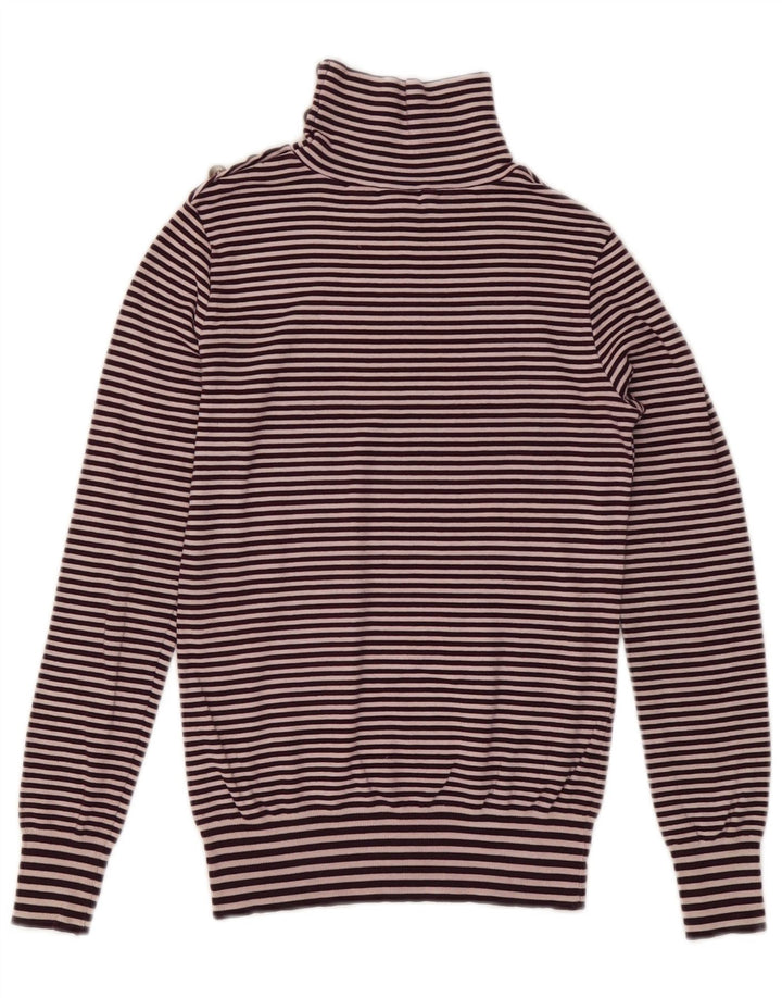 Massimo Dutti - Jersey para mujer con cuello y botones, talla 40, talla M, color morado a rayas