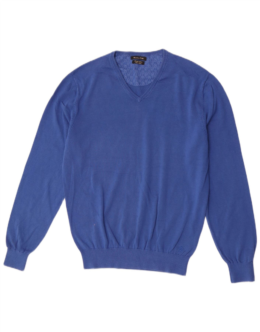 Jersey Massimo Dutti Hombre Cuello Pico Algodón Azul Medio