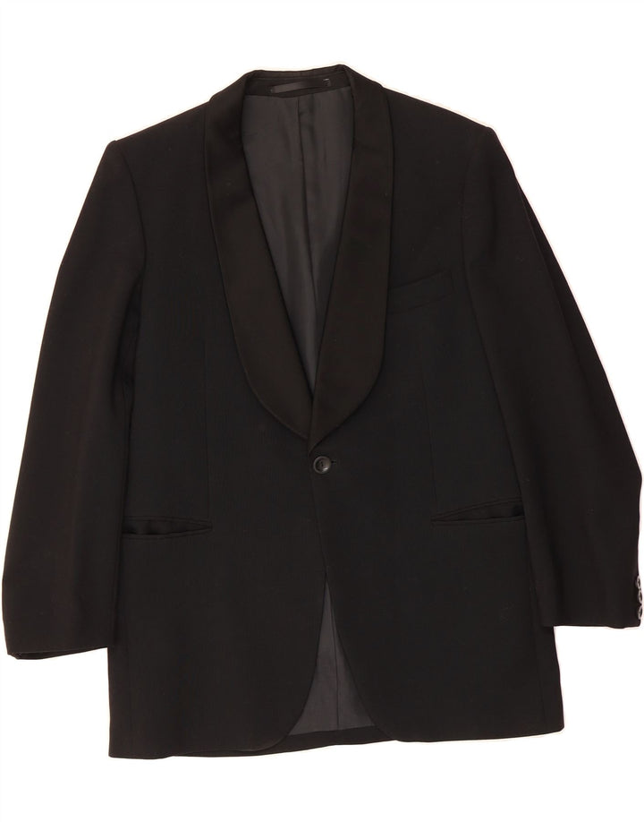 VINTAGE Mens 1 Button Blazer Jacket UK 36 Small Black Wool Vintage Vintage and Second-Hand Vintage from Messina Hembry 