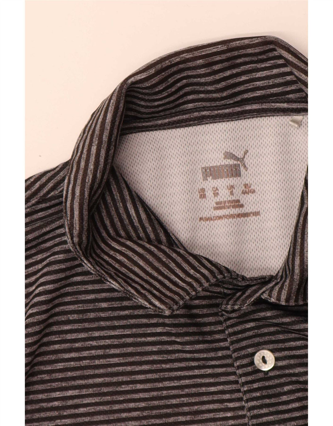 Puma Polo para hombre pequeño gris a rayas de poliéster