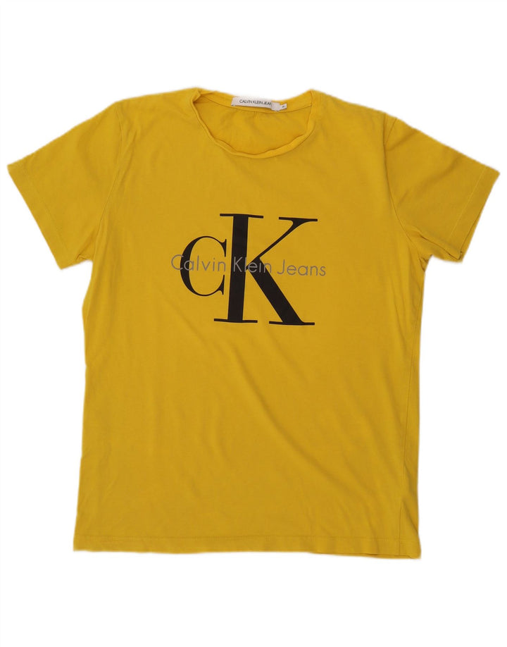 CALVIN KLEIN JEANS Camiseta gráfica para mujer Top UK 40 XL Algodón amarillo