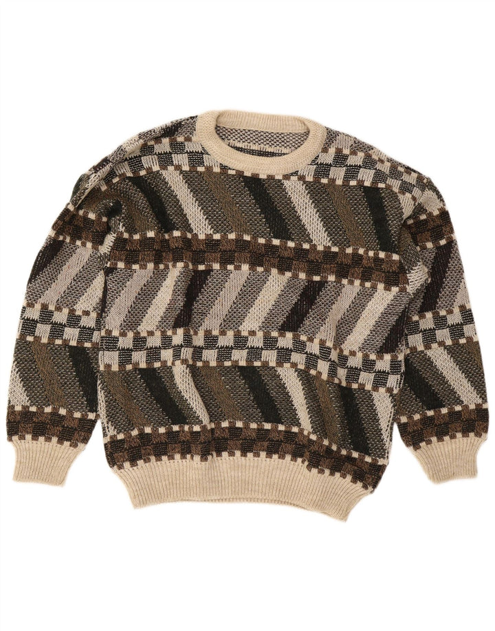 Vintage hombres cuello redondo jersey suéter IT 48/50 medio multicolor