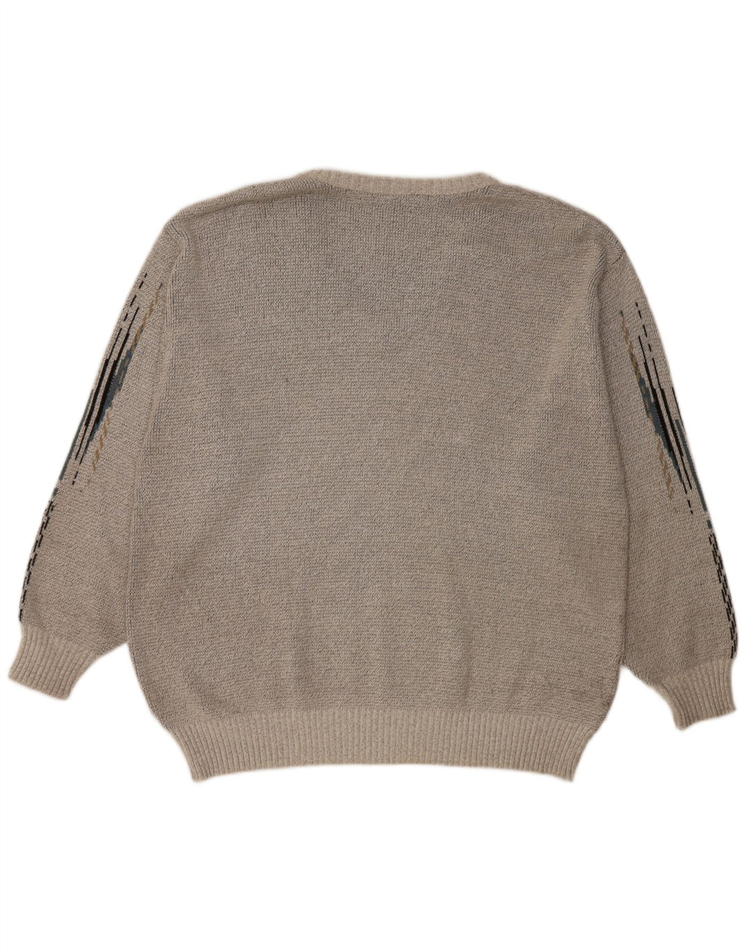 VINTAGE Hombres V-Cuello Jumper Suéter Grande Gris Geométrico