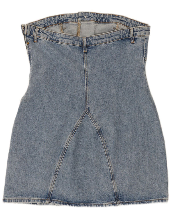 Zara Mujer Mini Vestido Vaquero Sin Tirantes UK 40 XL Algodón Azul