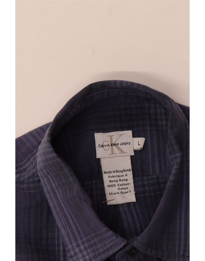 Calvin Klein Jeans Camisa de manga corta para hombre de algodón a cuadros azules grandes