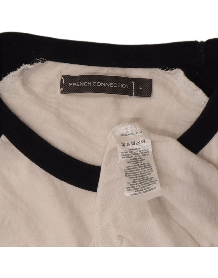 Camiseta de mujer French Connection Top grande de algodón color block blanco