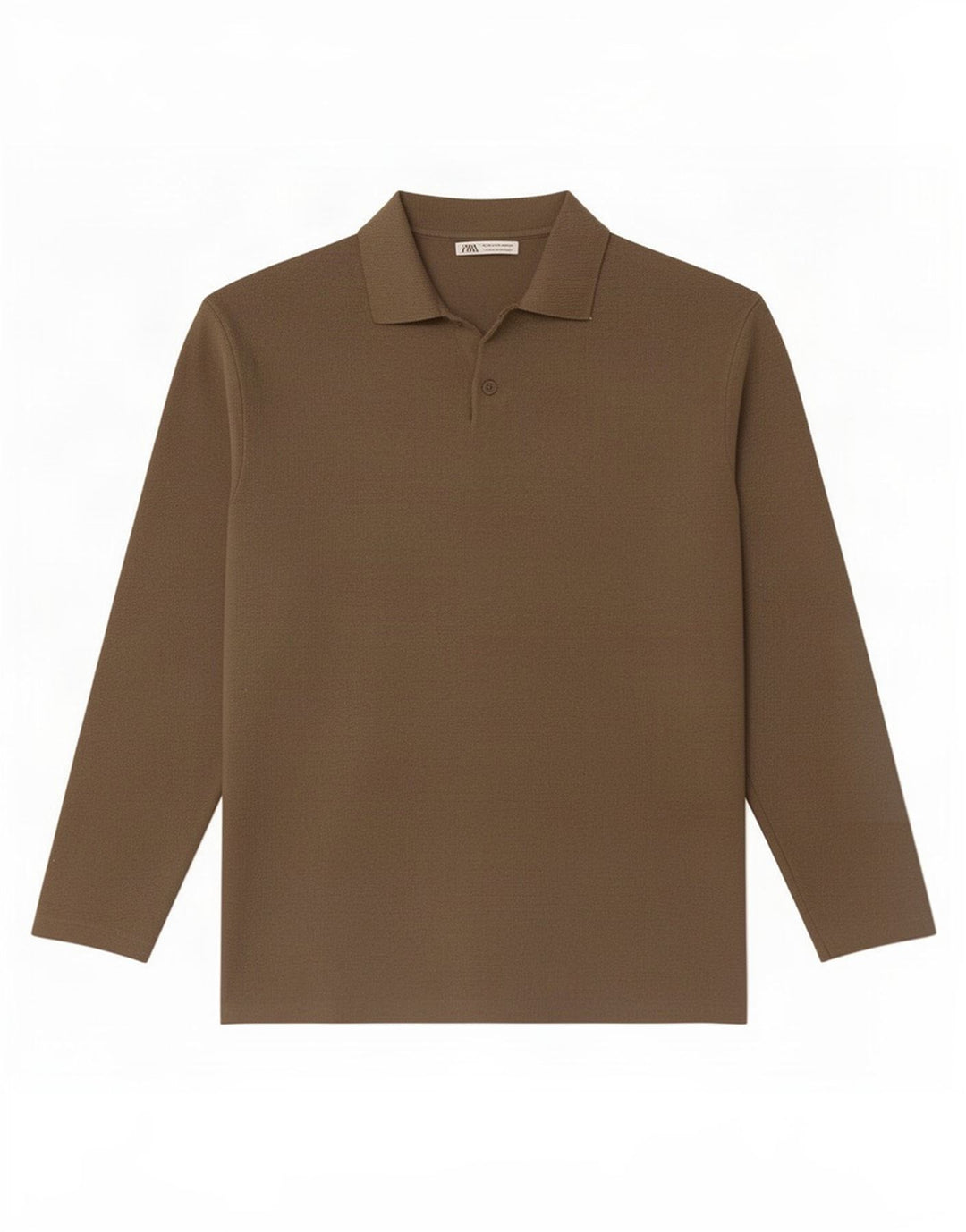 Zara Hombre Polo Manga Larga Viscosa Marrón Medio